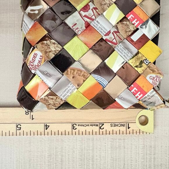 Upcycled Candy Wrapper Woven Crossbody Shoulder Bag Multicolor Eco Friendly Fall - Picture 5 of 7